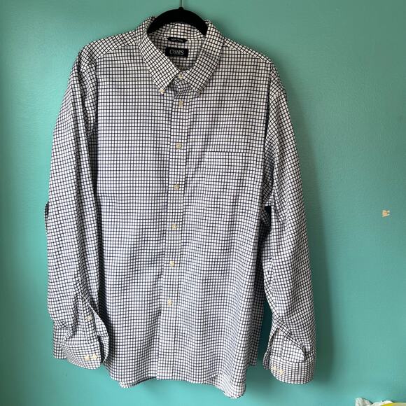 Chaps Men's Button Down Dress Shirt Size XL Blue & White Long Sleeve 18.5 Neck - Picture 2 of 6